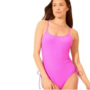 Shade & Shore Pink One-Piece Swimsuit With Adjustable Straps & Side Ties Medium